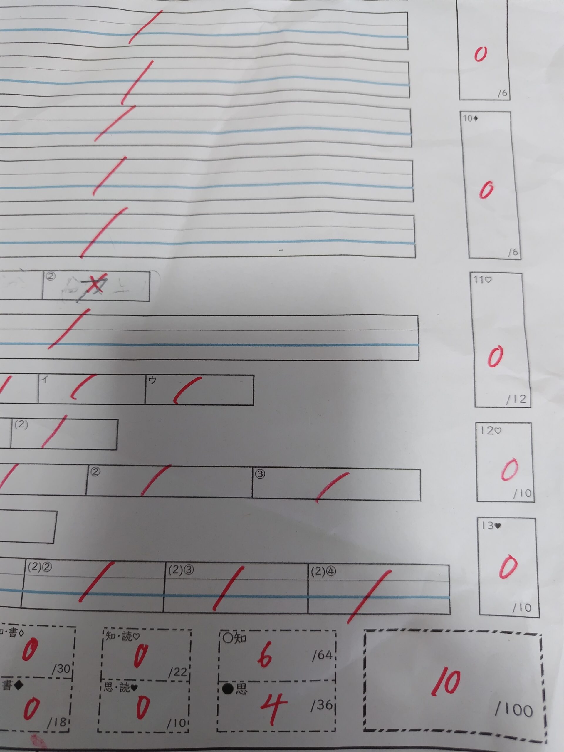 中１♂、うみの実際の英語の答案用紙。10点。