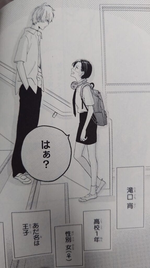 コミックス『うるわしの宵の月』1巻より。階段で対面する宵と琥珀。